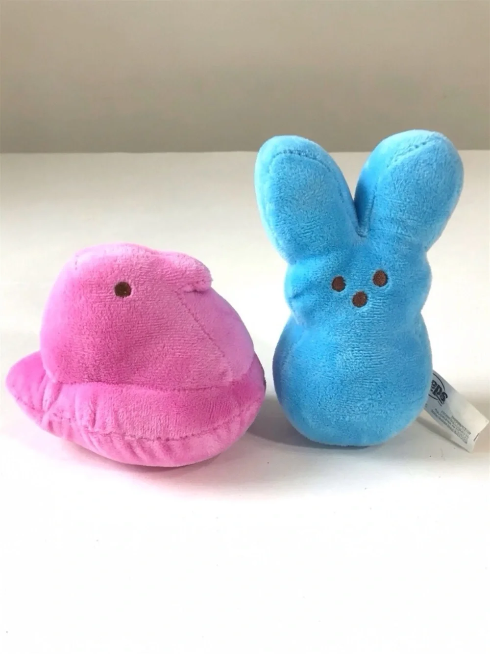 PEEPS Easter Plush Pink Chick & Blue Bunny Rabbit Lot Of 2 Bean Weighted Bottoms